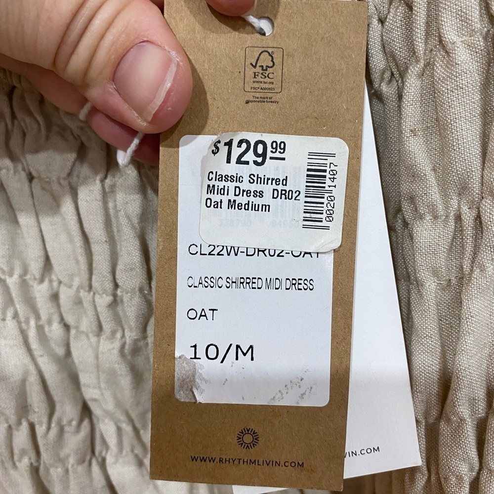 RHYTHM Women's Classic Shirred Midi Dress Oat Medium NWT- Australian Made 🦘 - Picture 13 of 13